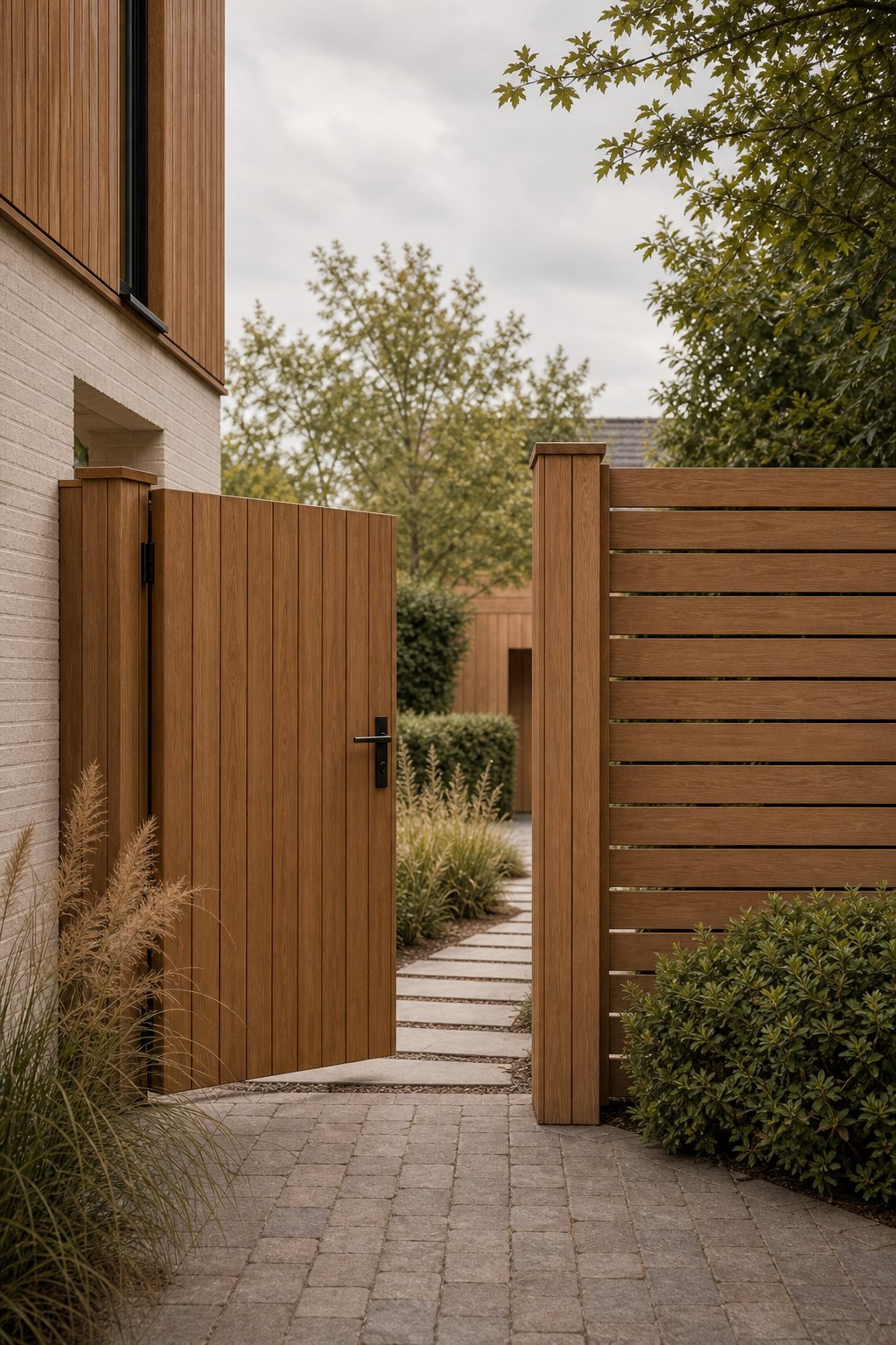 Houten tuinpoort en afsluiting voor een woning