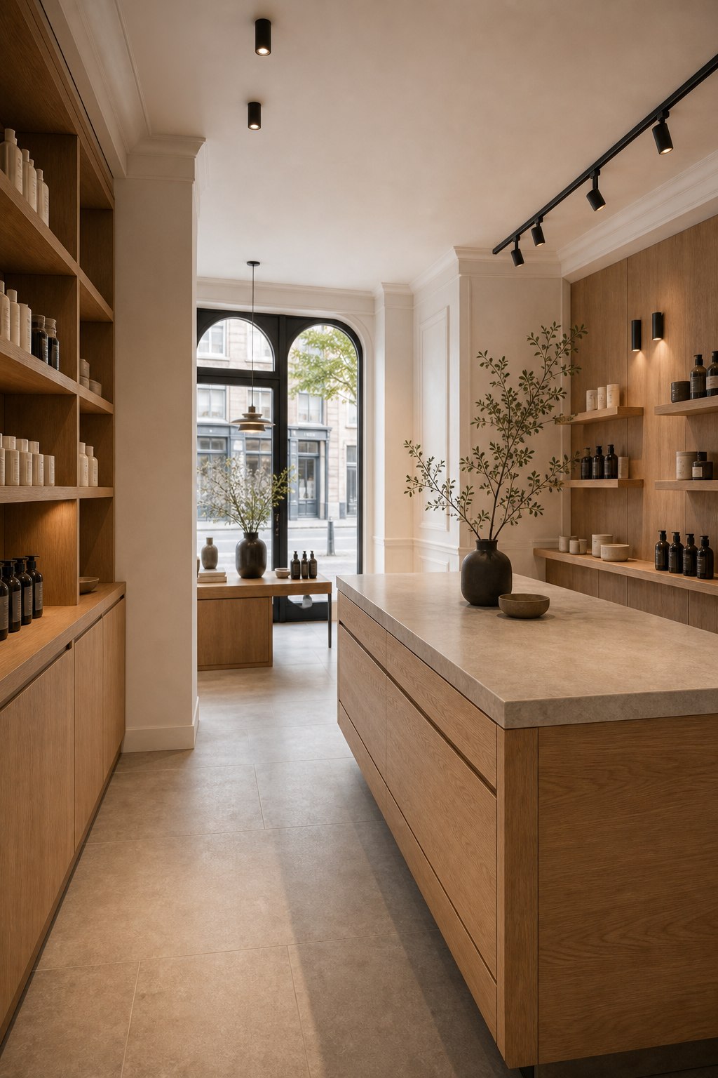 Renovatie van een handelsruimte met houten maatwerk